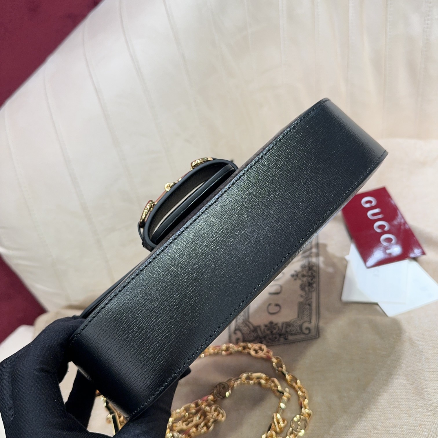 [TOP] GUCCI Horsebit 1955 Bag Textured Leather 24*13*5.5cm - Black