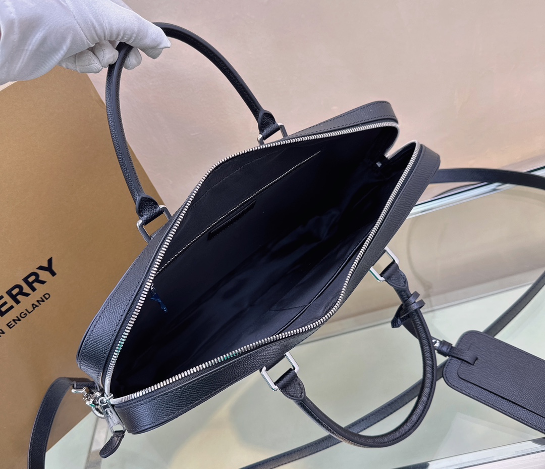 [TOP] BURBERRY Leather Men's Briefcase 37.5x27x5cm - Black