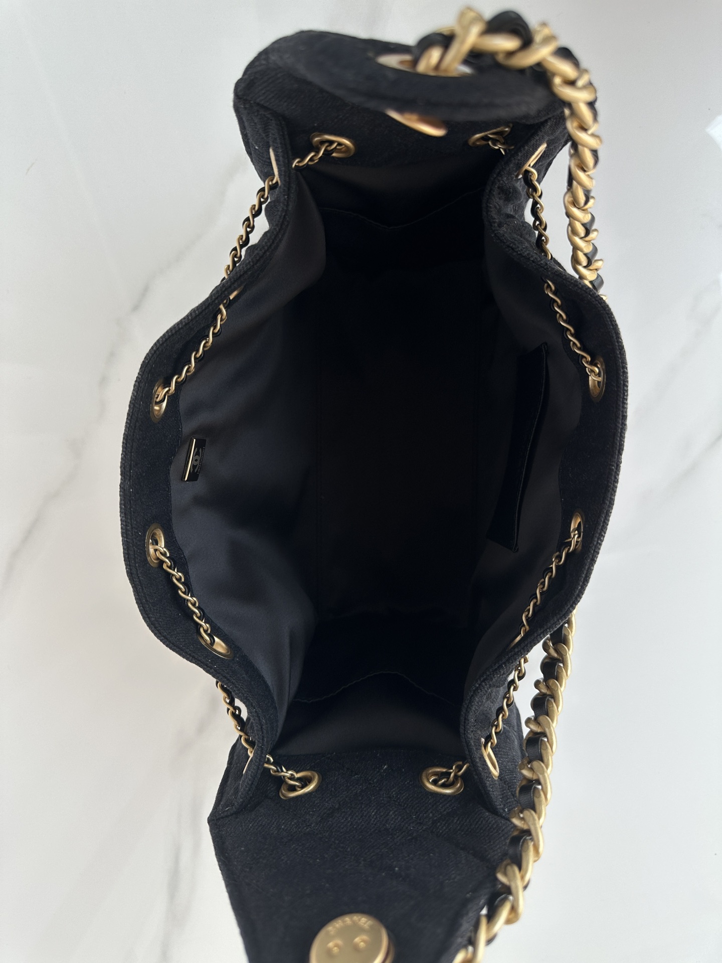 [TOP] CHANEL Hobo Shopping Bag Cowboy 30*26*14cm/40*30*15cm - Black