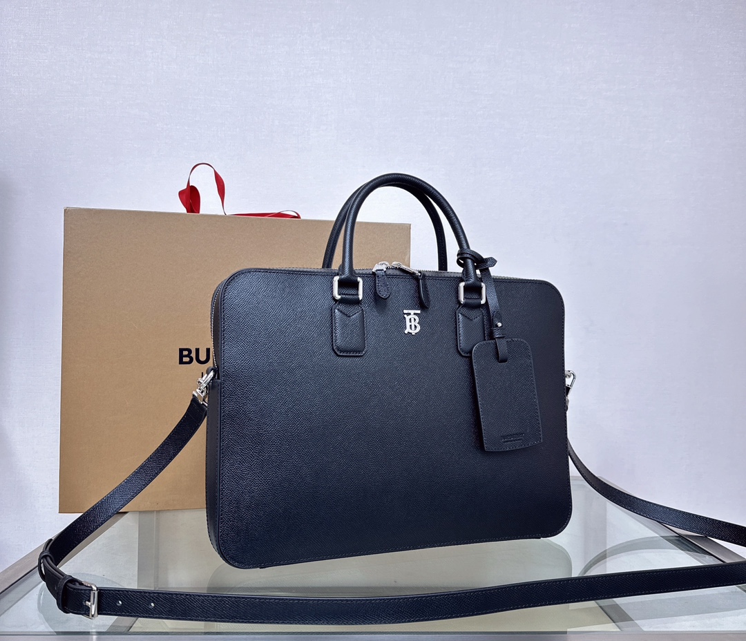 [TOP] BURBERRY Leather Men's Briefcase 37.5x27x5cm - Black