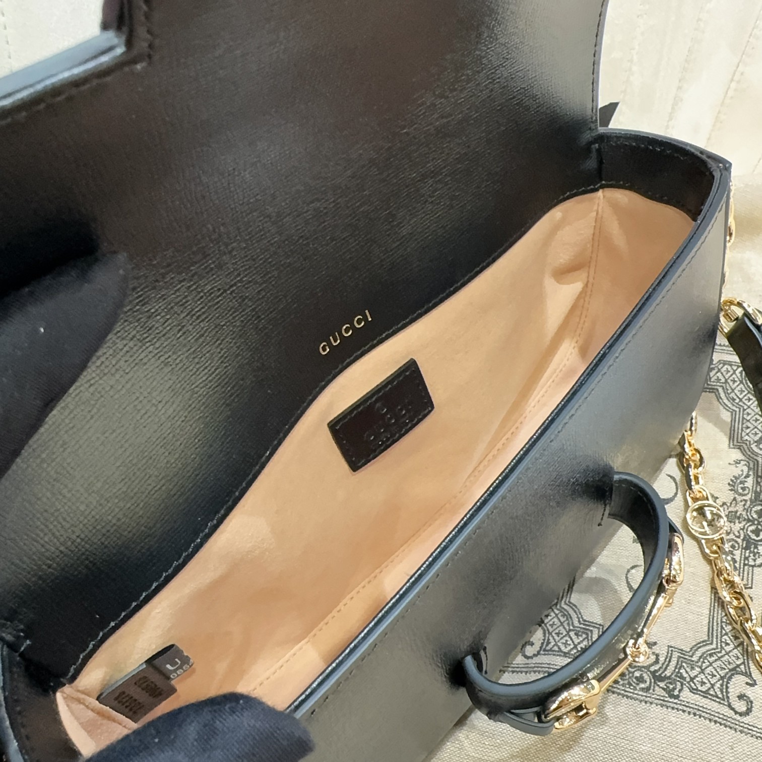 [TOP] GUCCI Horsebit 1955 Bag Textured Leather 24*13*5.5cm - Black