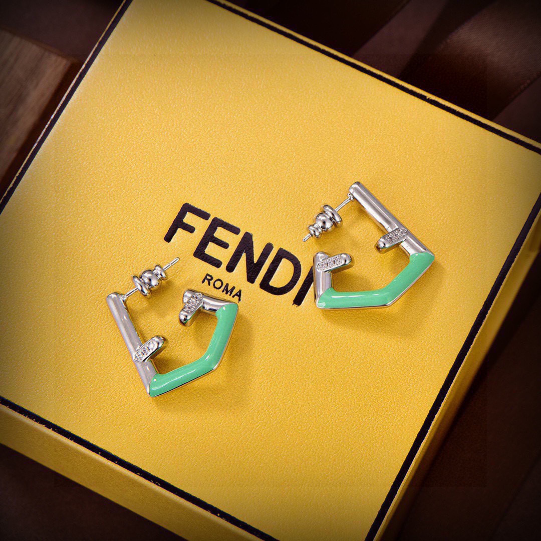 [TOP] FENDI Logo Earrings-Green and Sliver