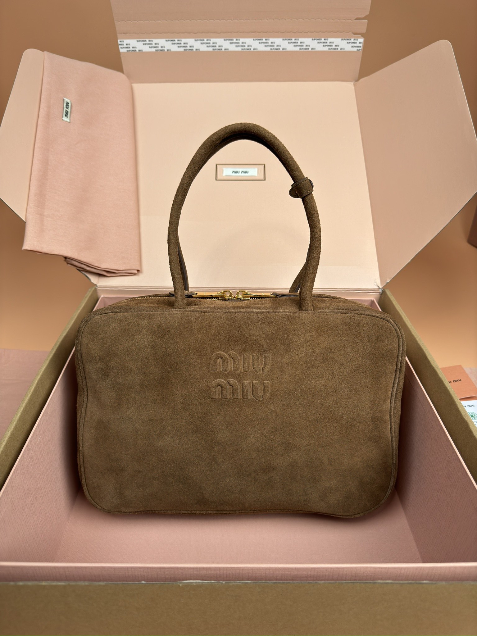 [TOP] Miu Miu Beau Suede Cow Leather Handbag 34x23x10cm - 2 Colour