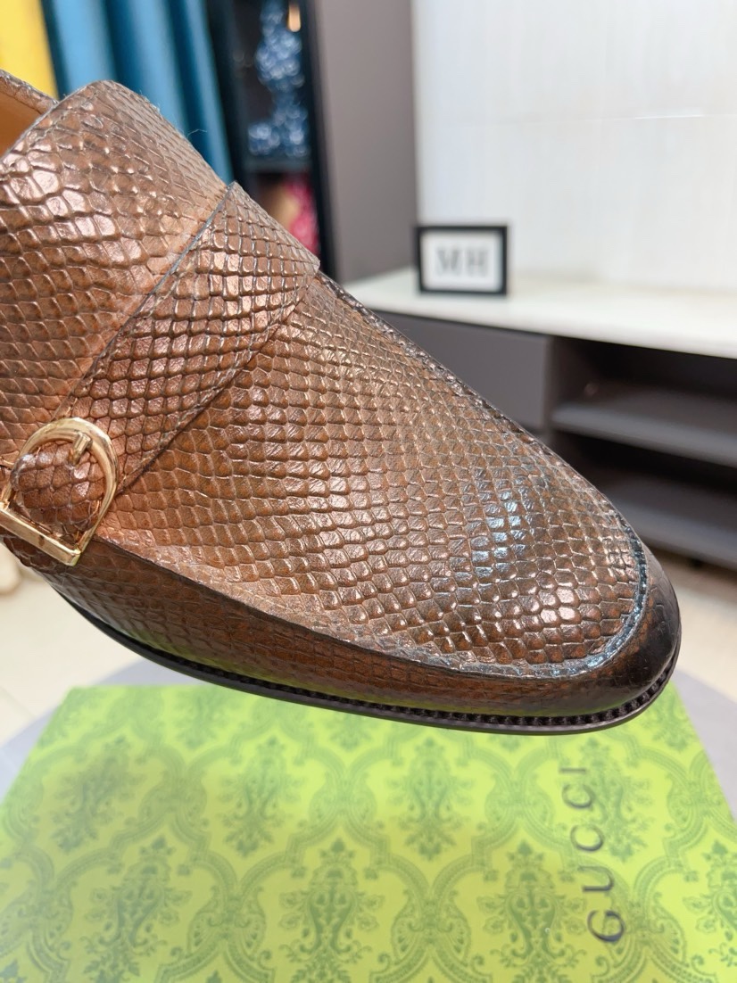 [TOP] GUCCI Men's Business Leather Shoes - Brown