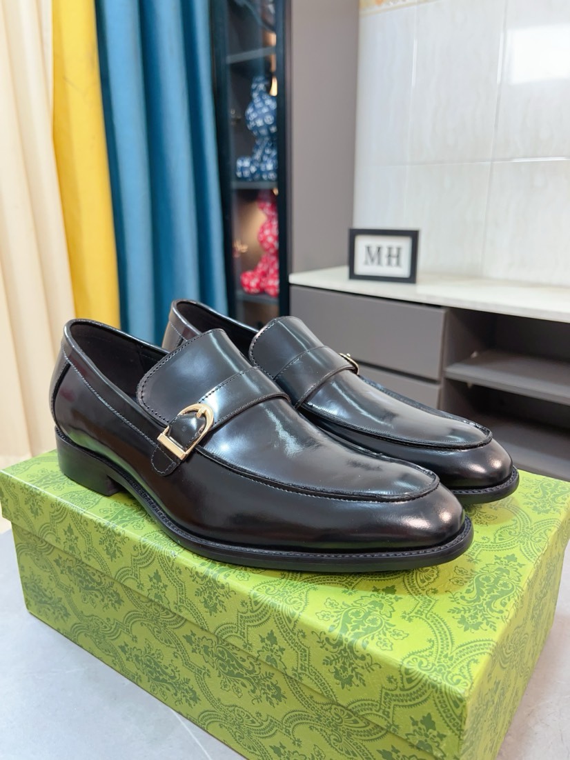 [TOP] GUCCI Men's Business Leather Shoes - Black