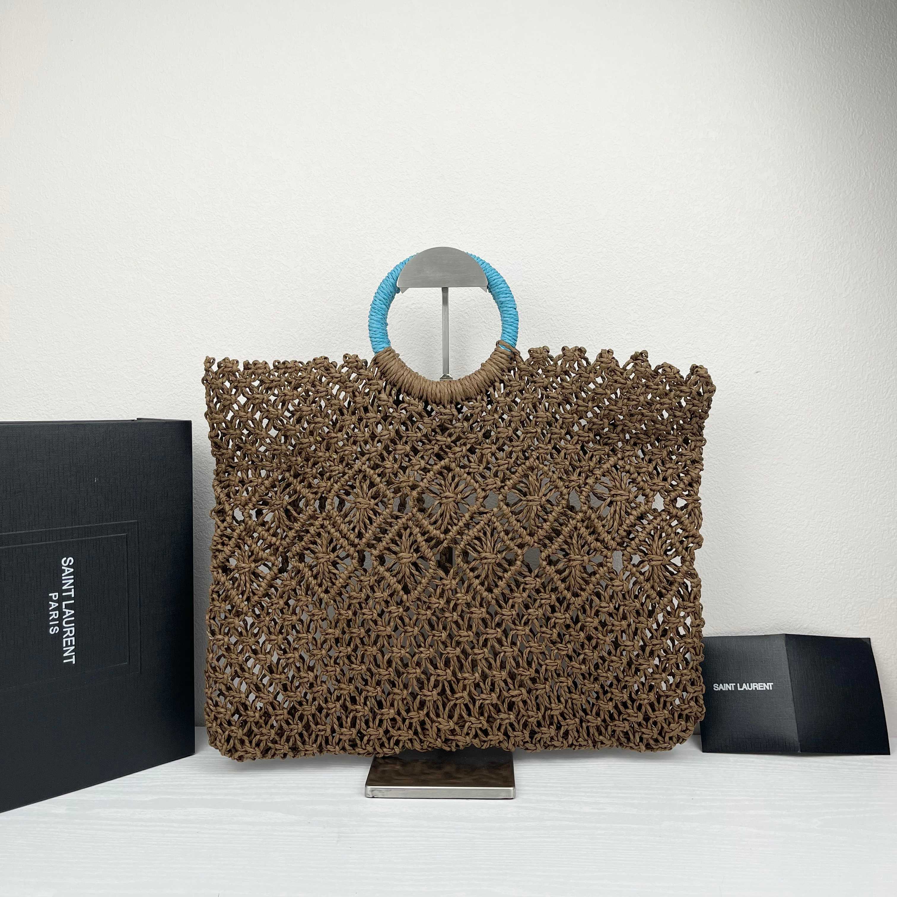 [TOP] Yves Saint Laurent YSL Woven Tote Bag 43X34cm - Brown