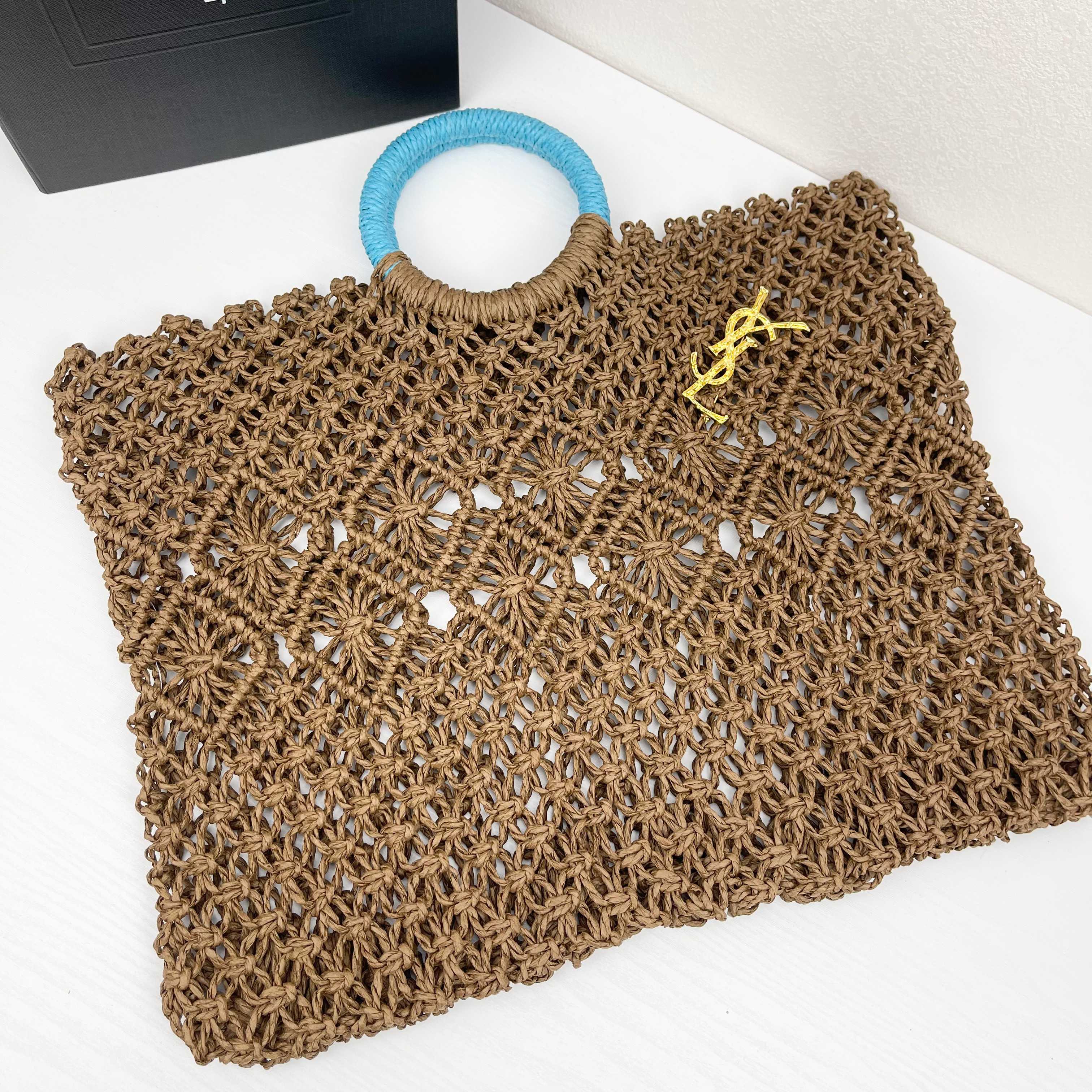 [TOP] Yves Saint Laurent YSL Woven Tote Bag 43X34cm - Brown