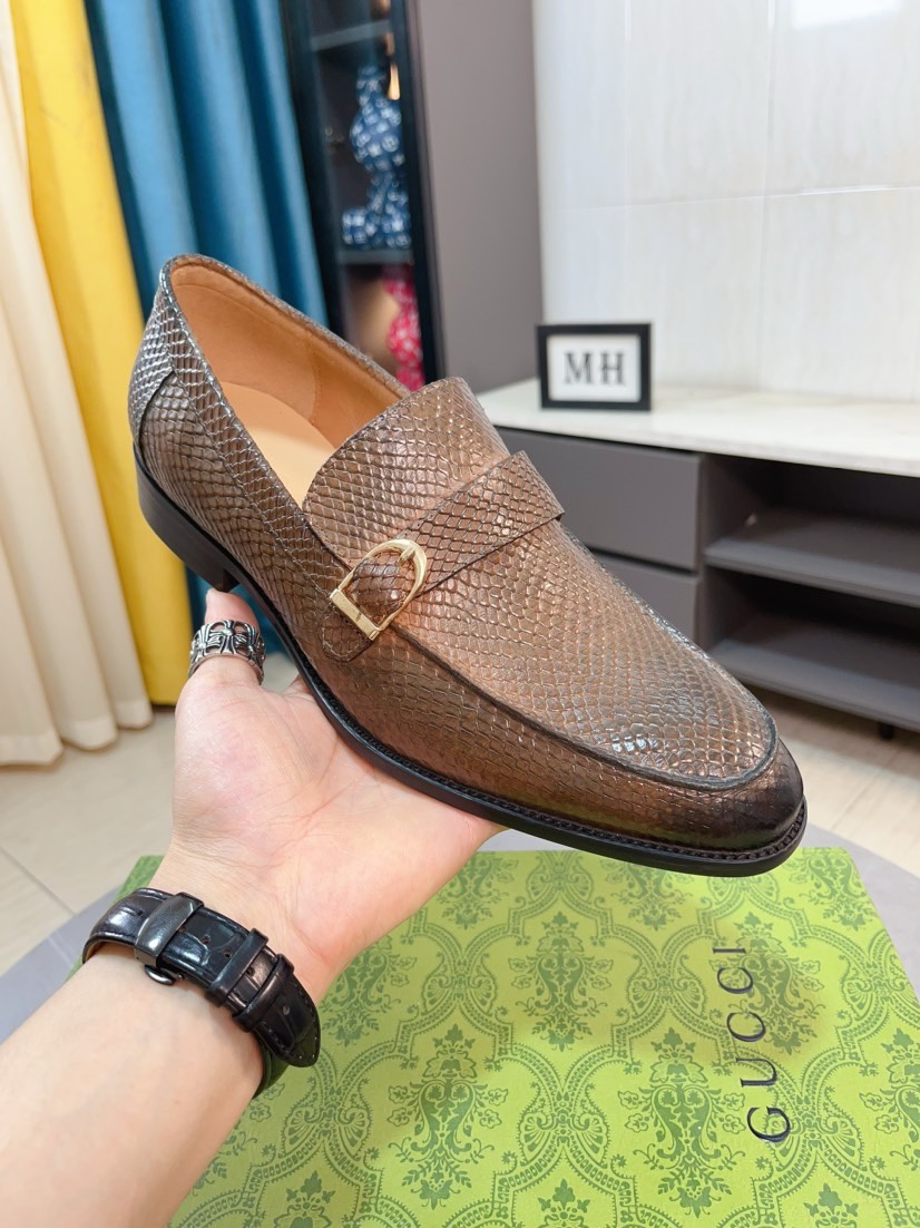 [TOP] GUCCI Men's Business Leather Shoes - Brown