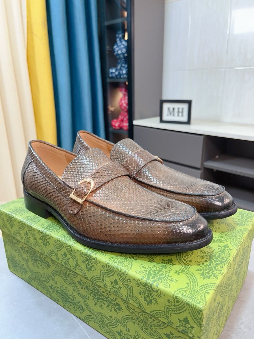 [TOP] GUCCI Men's Business Leather Shoes - Brown