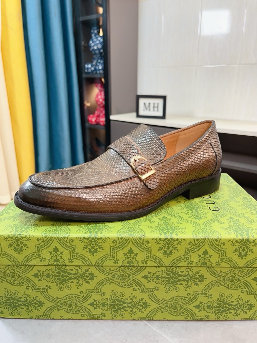 [TOP] GUCCI Men's Business Leather Shoes - Brown