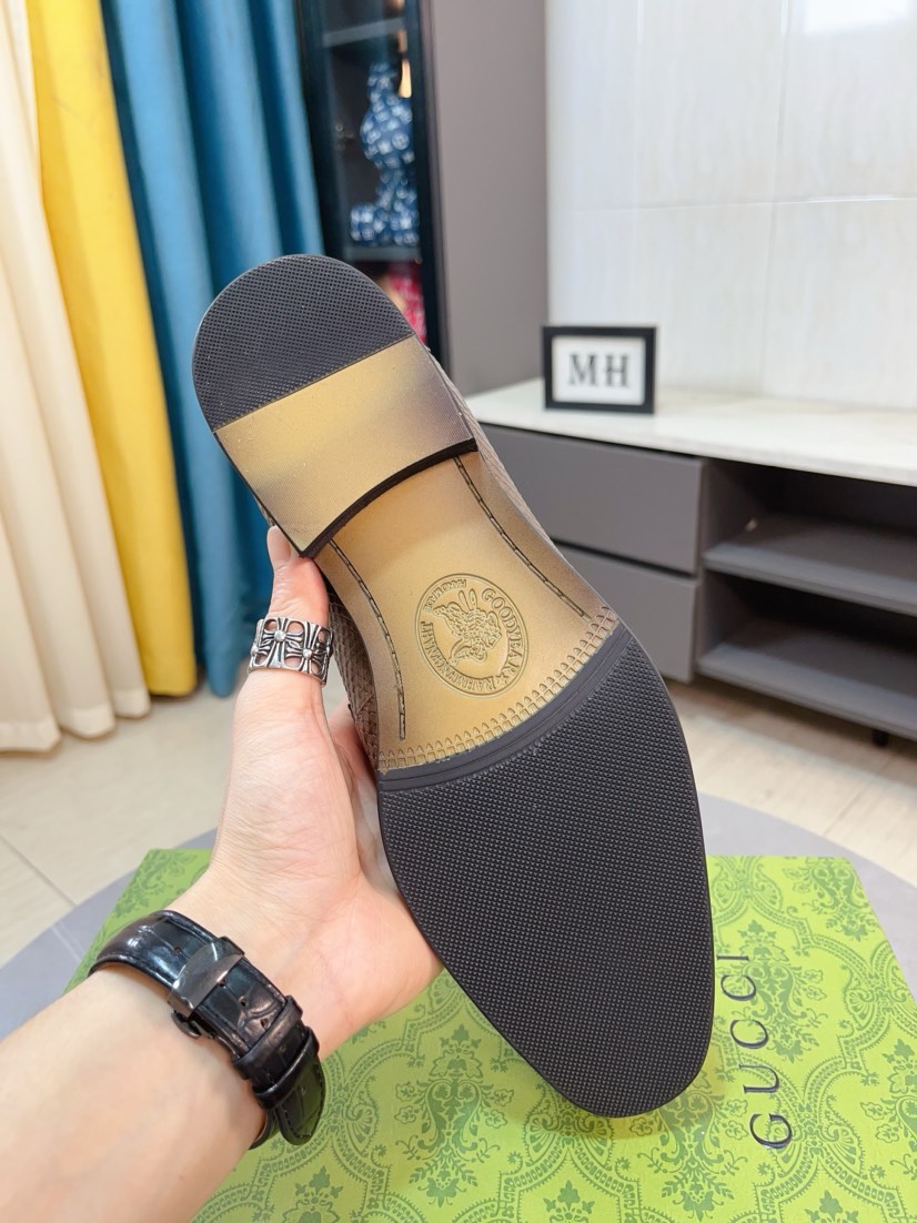 [TOP] GUCCI Men's Business Leather Shoes - Brown