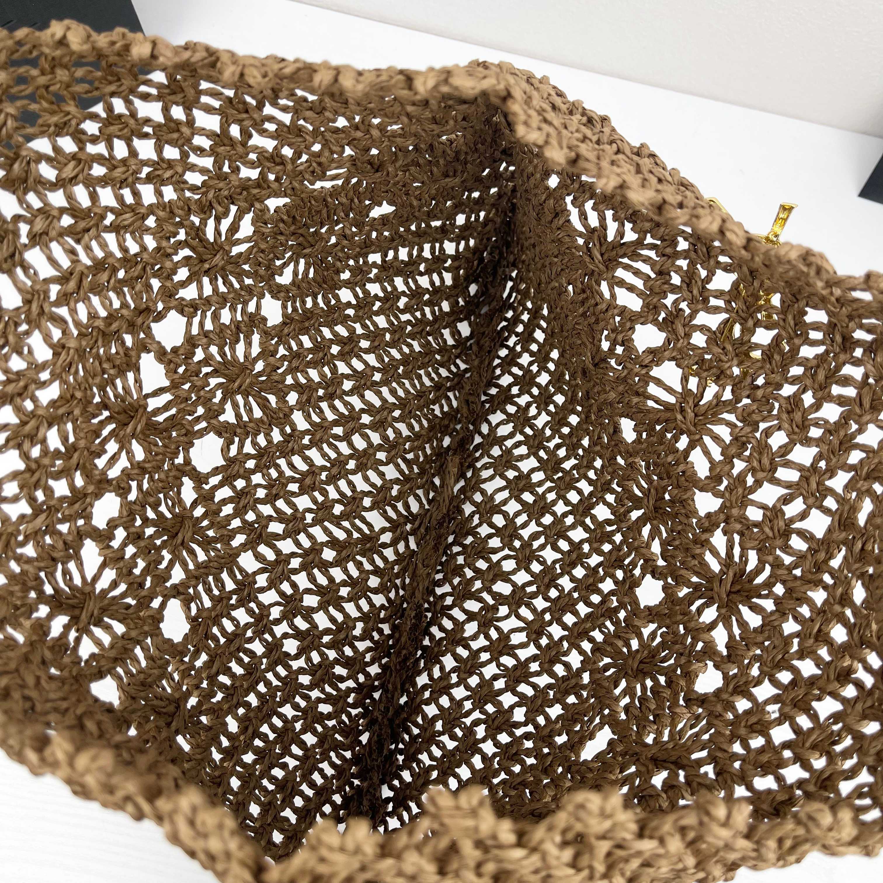 [TOP] Yves Saint Laurent YSL Woven Tote Bag 43X34cm - Brown