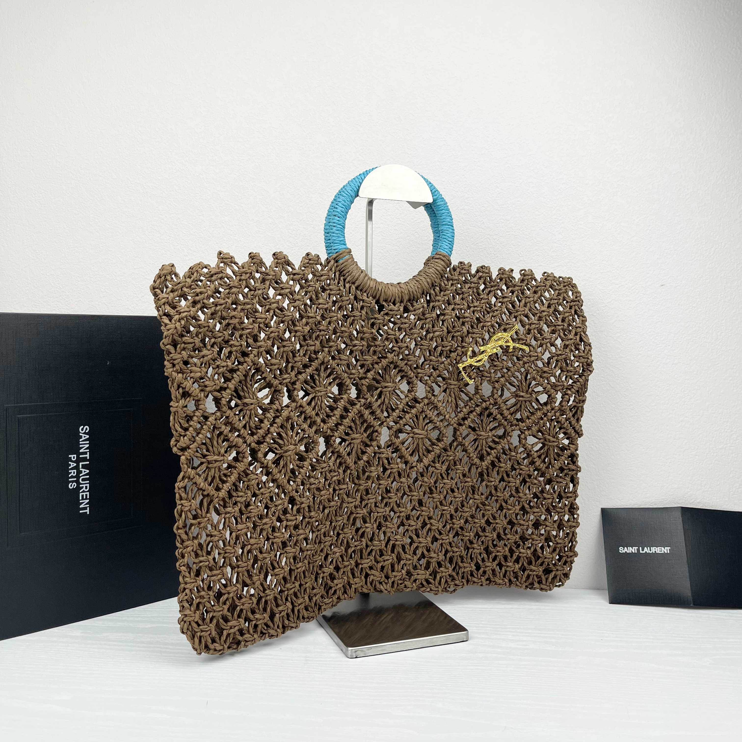 [TOP] Yves Saint Laurent YSL Woven Tote Bag 43X34cm - Brown