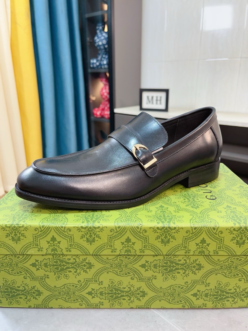 [TOP] GUCCI Men's Business Leather Shoes - Black