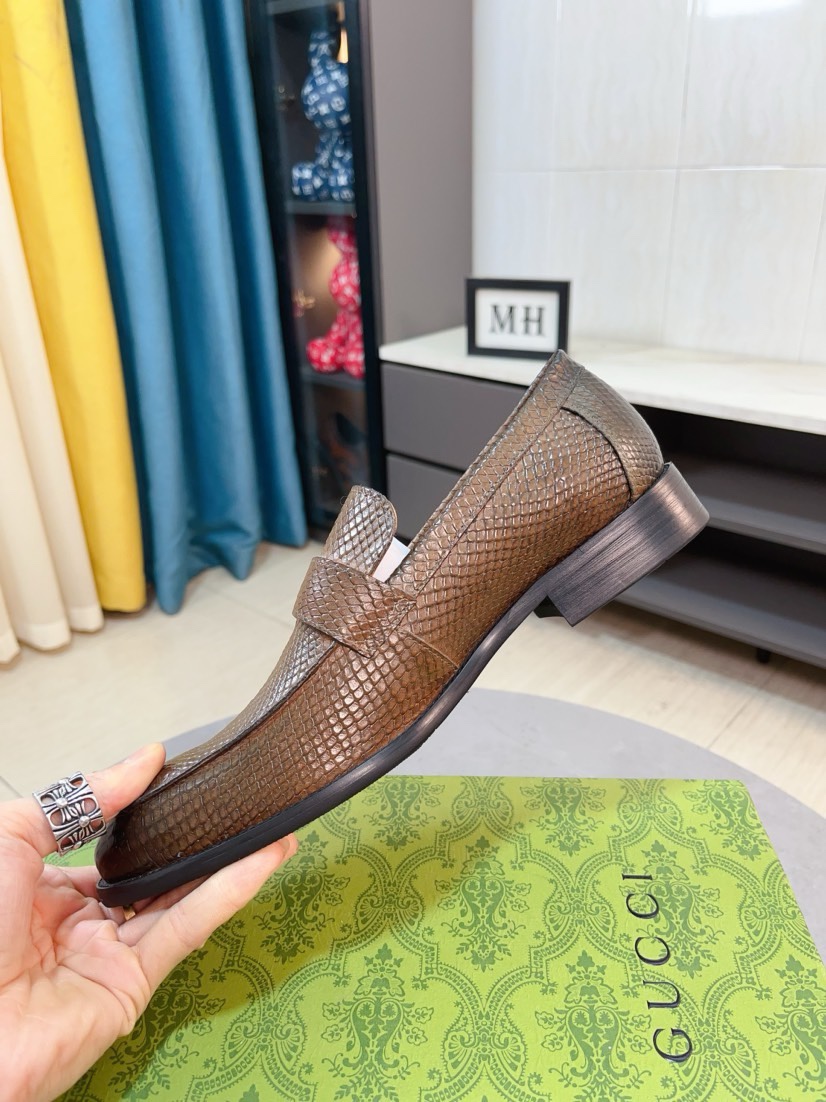 [TOP] GUCCI Men's Business Leather Shoes - Brown