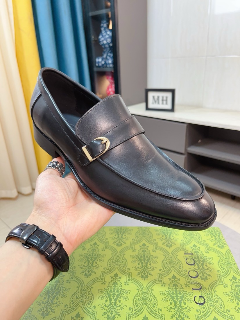 [TOP] GUCCI Men's Business Leather Shoes - Black