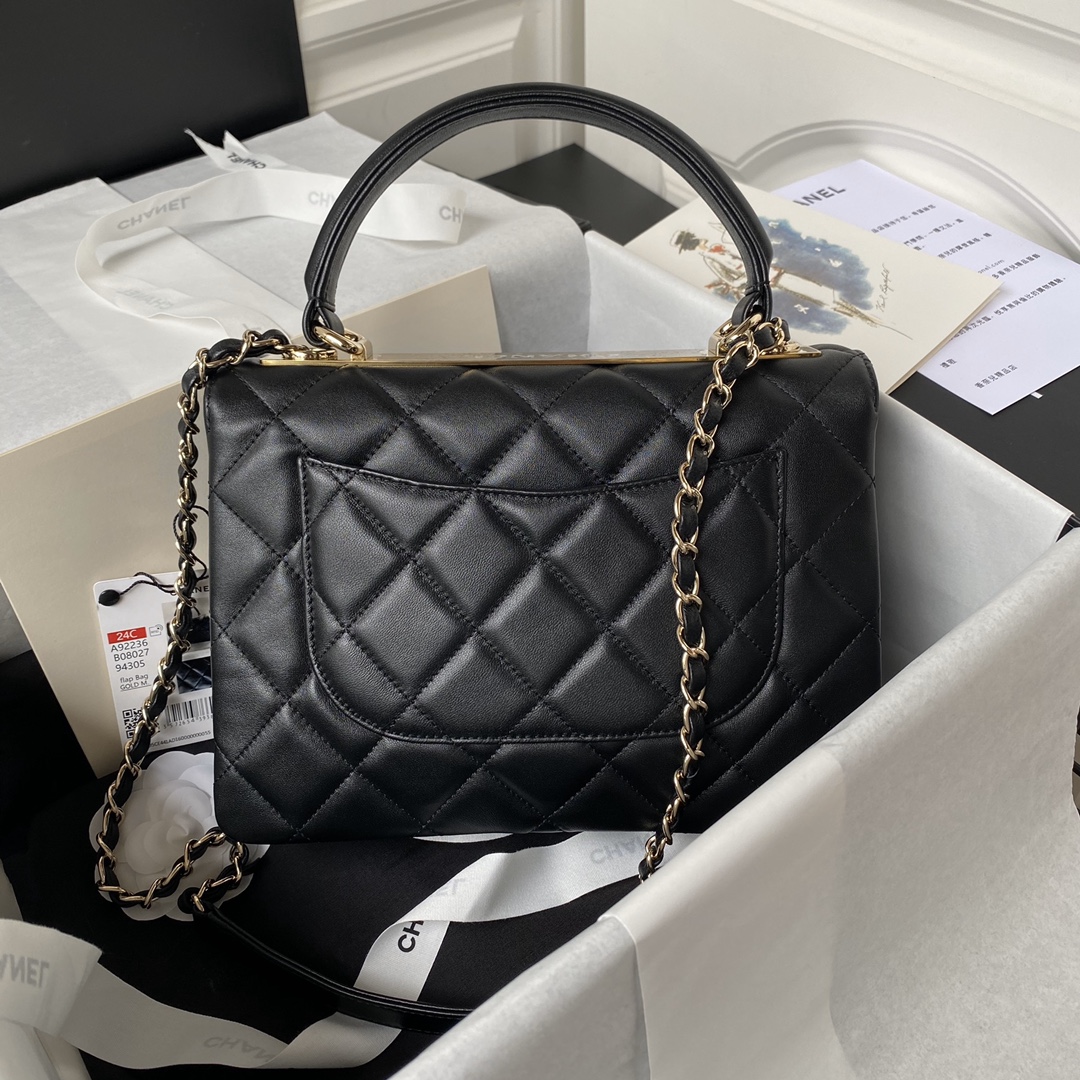 [TOP] CHANEL Trendy Top Handle Bag 20cm/25cm - Black - GHW