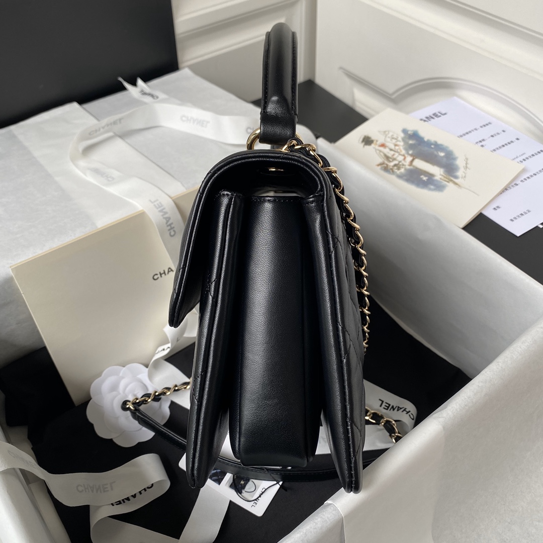[TOP] CHANEL Trendy Top Handle Bag 20cm/25cm - Black - GHW