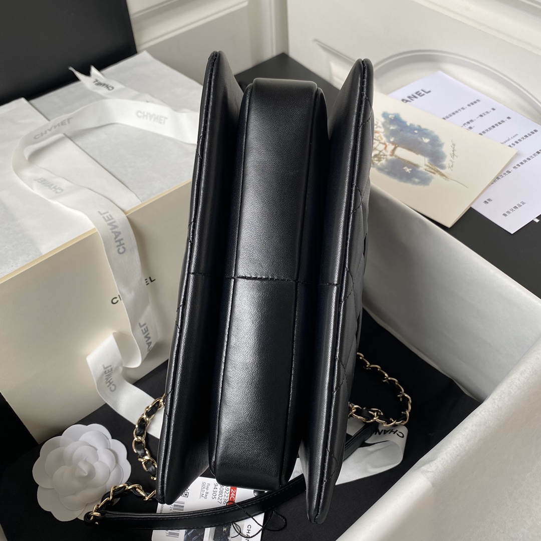 [TOP] CHANEL Trendy Top Handle Bag 20cm/25cm - Black - GHW