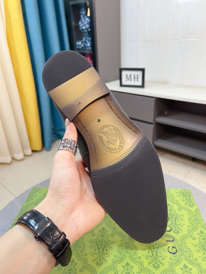 [TOP] GUCCI Men's Business Leather Shoes - Black