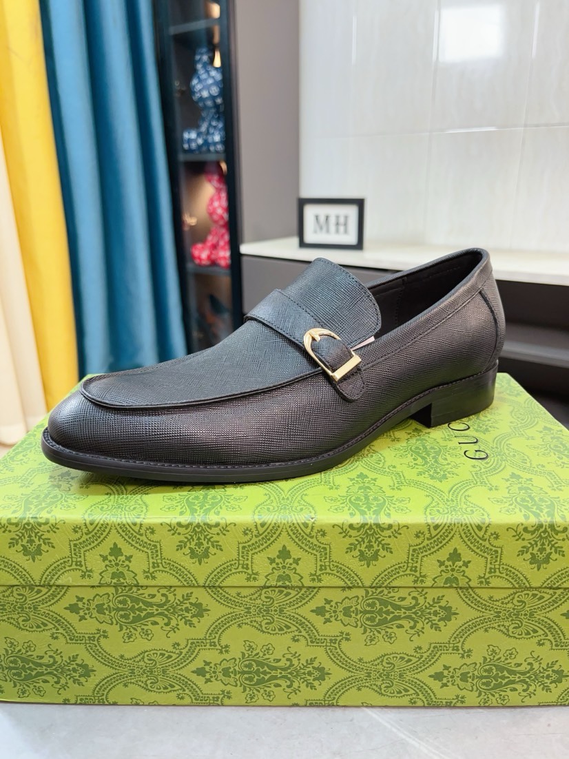 [TOP] GUCCI Men's Business Leather Shoes - Black