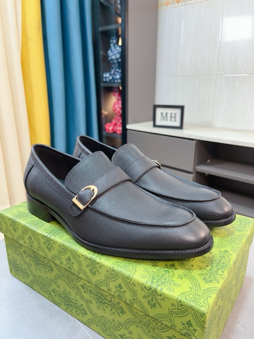 [TOP] GUCCI Men's Business Leather Shoes - Black