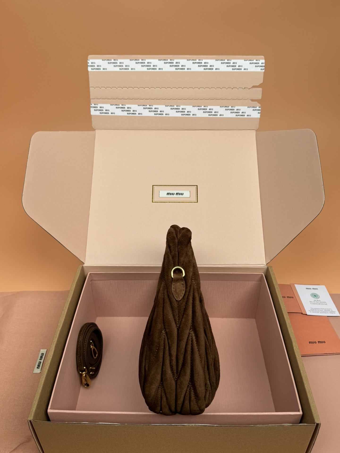 [TOP] Miu Miu Wander Matelasse Suede Sheepskin Clutch Bag 20*17*6CM - Coffee color