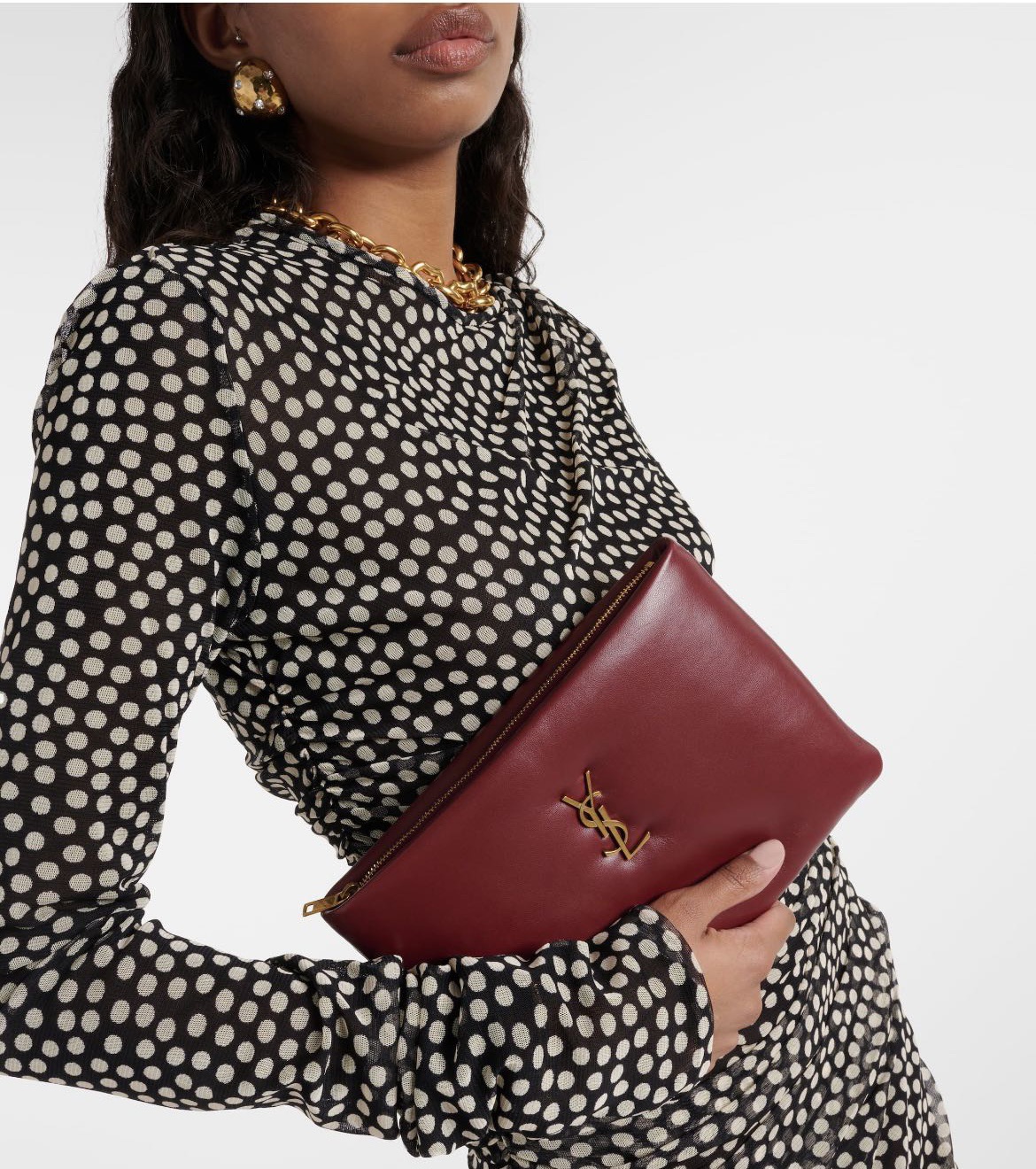 [TOP] Yves Saint Laurent YSL Le Calypso Cosmetic Bag Lambskin 23×16×3cm/30x15x3.5cm/30x22x3cm - Red