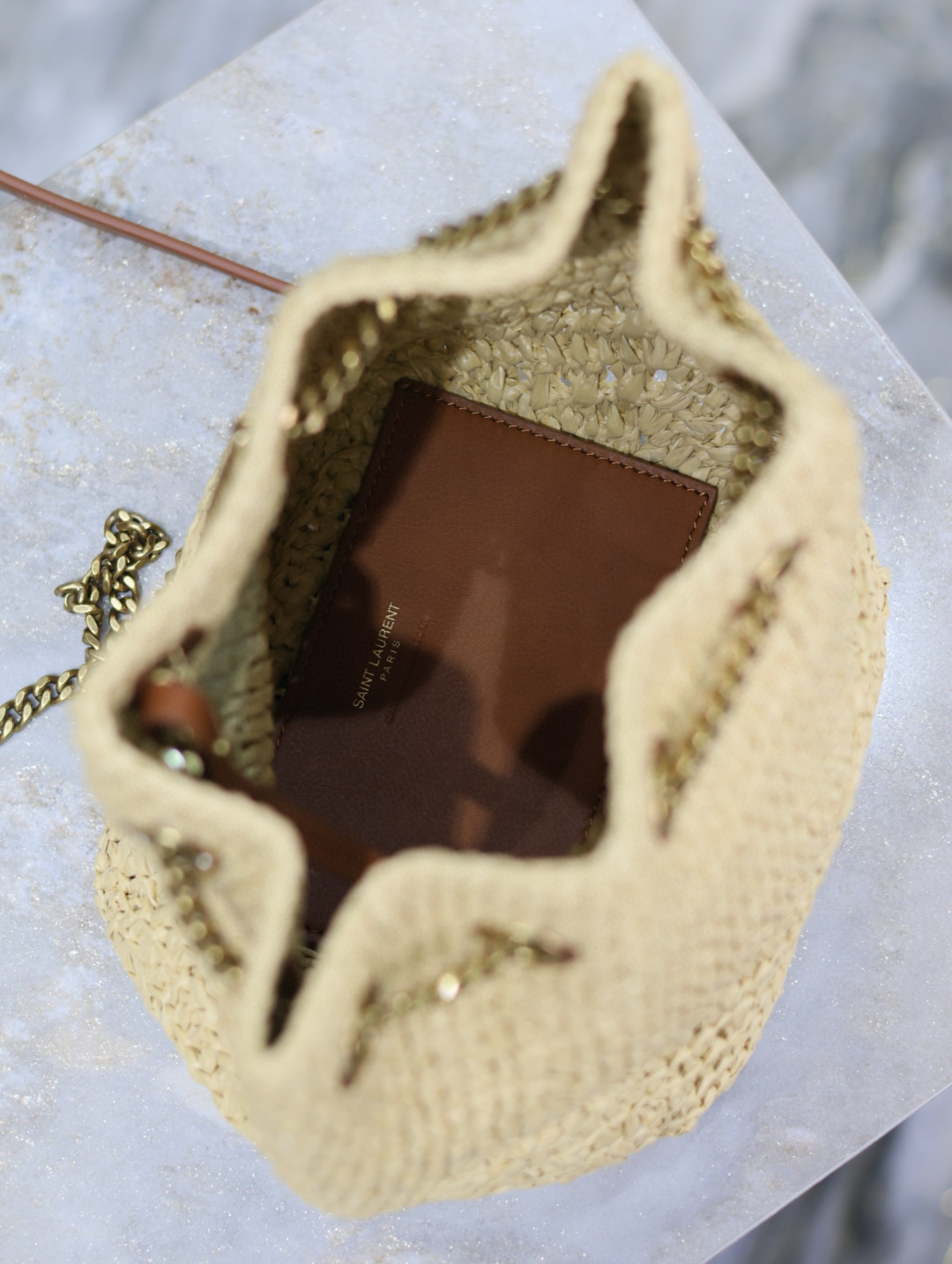 [TOP] Yves Saint Laurent YSL Joe Bag Weaving 19x13x13cm - Beige