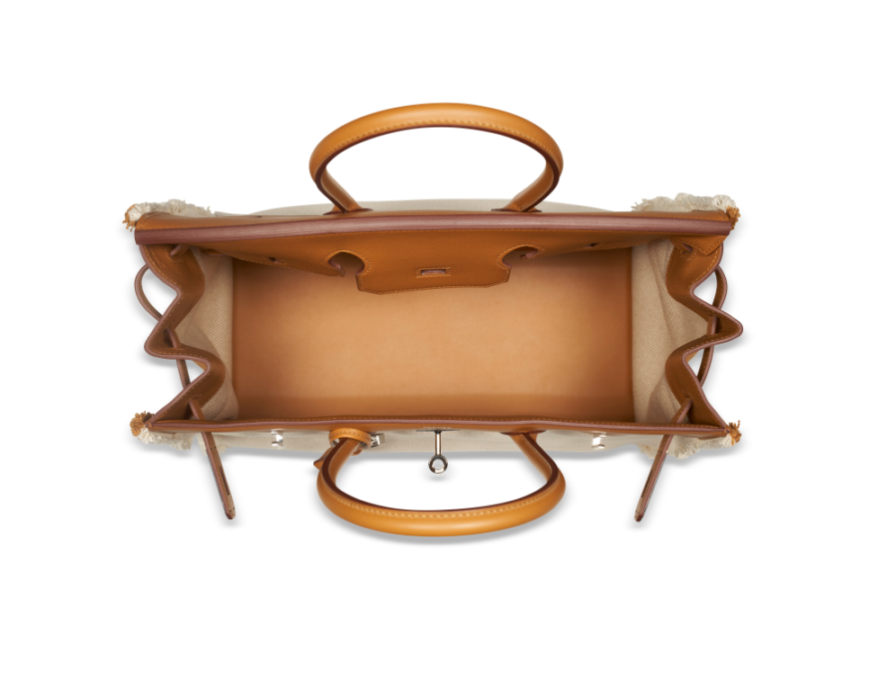 [TOP] HERMES Gold Swift and Ecru Toile H Fray Birkin 35 Bag