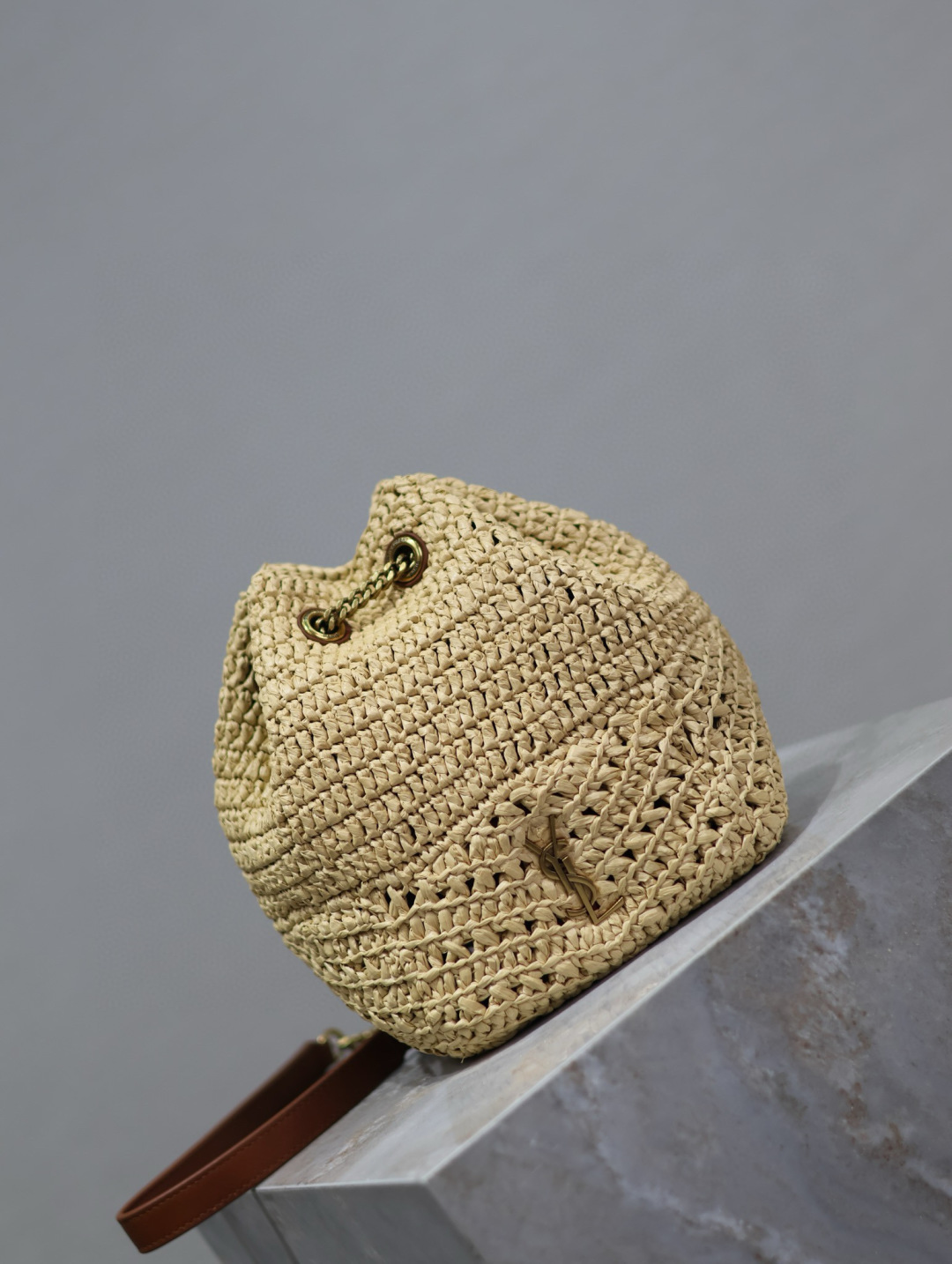 [TOP] Yves Saint Laurent YSL Joe Bag Weaving 19x13x13cm - Beige