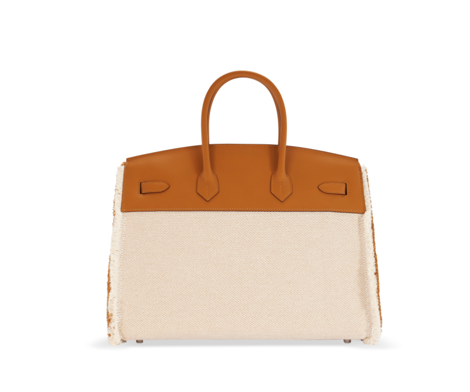 [TOP] HERMES Gold Swift and Ecru Toile H Fray Birkin 35 Bag