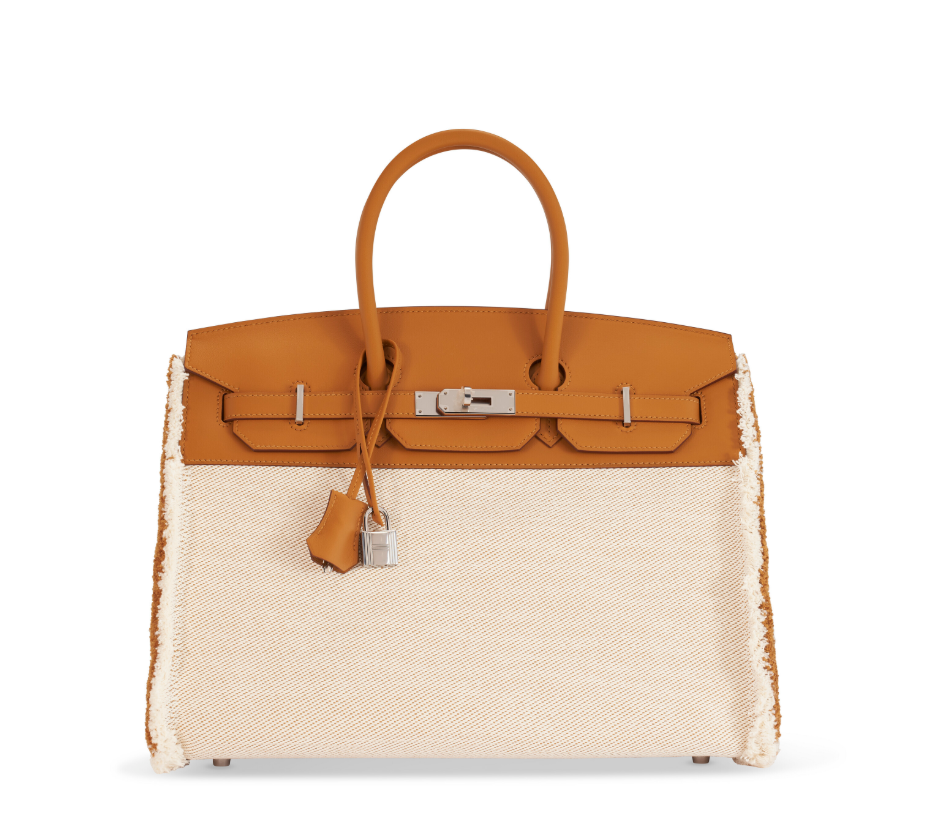 [TOP] HERMES Gold Swift and Ecru Toile H Fray Birkin 35 Bag
