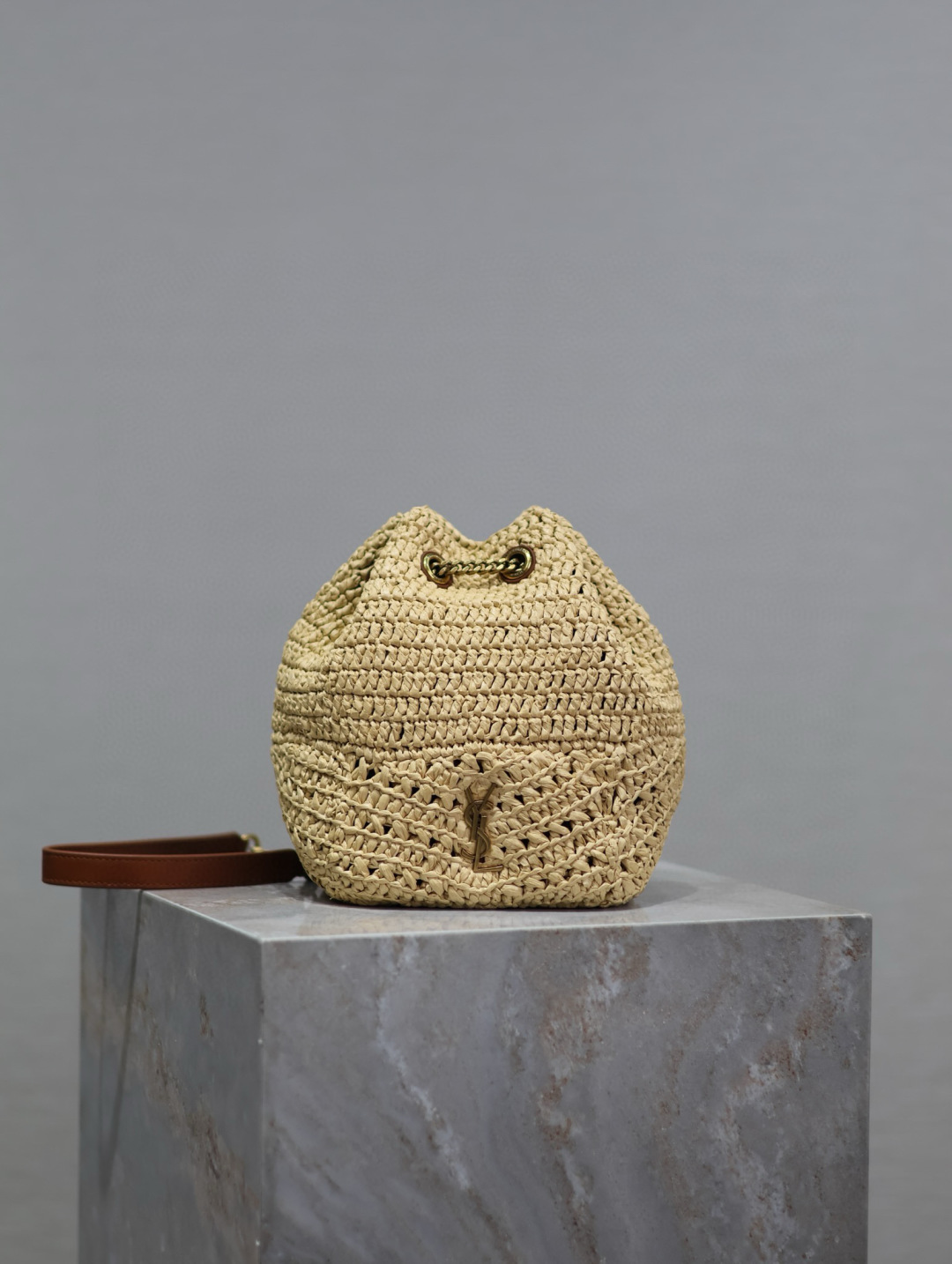 [TOP] Yves Saint Laurent YSL Joe Bag Weaving 19x13x13cm - Beige