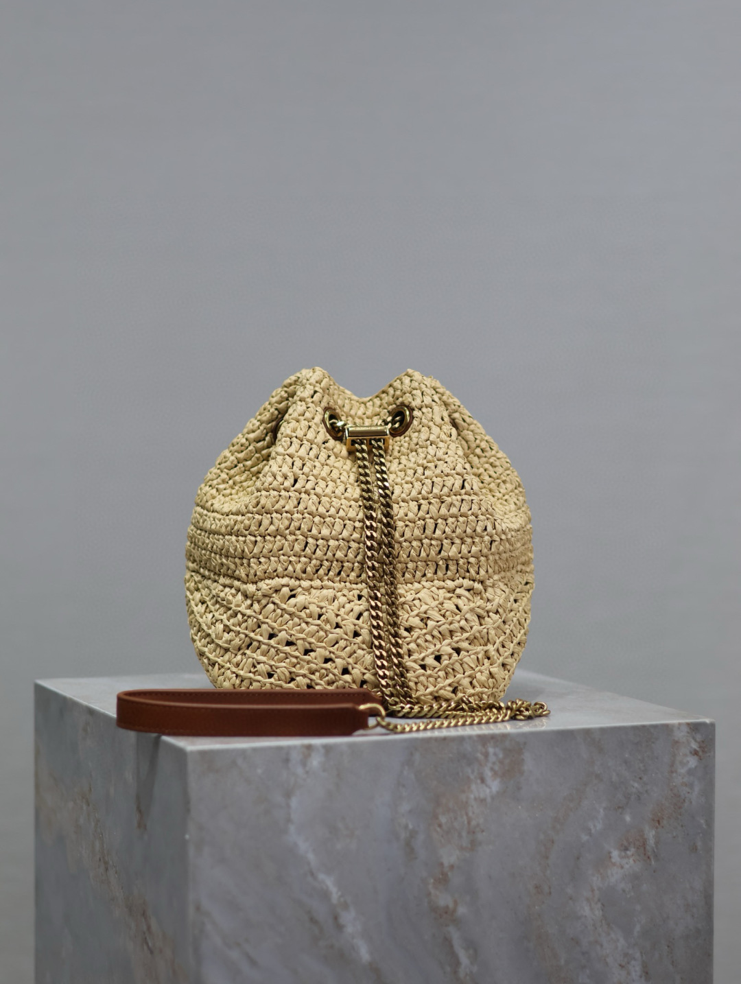 [TOP] Yves Saint Laurent YSL Joe Bag Weaving 19x13x13cm - Beige