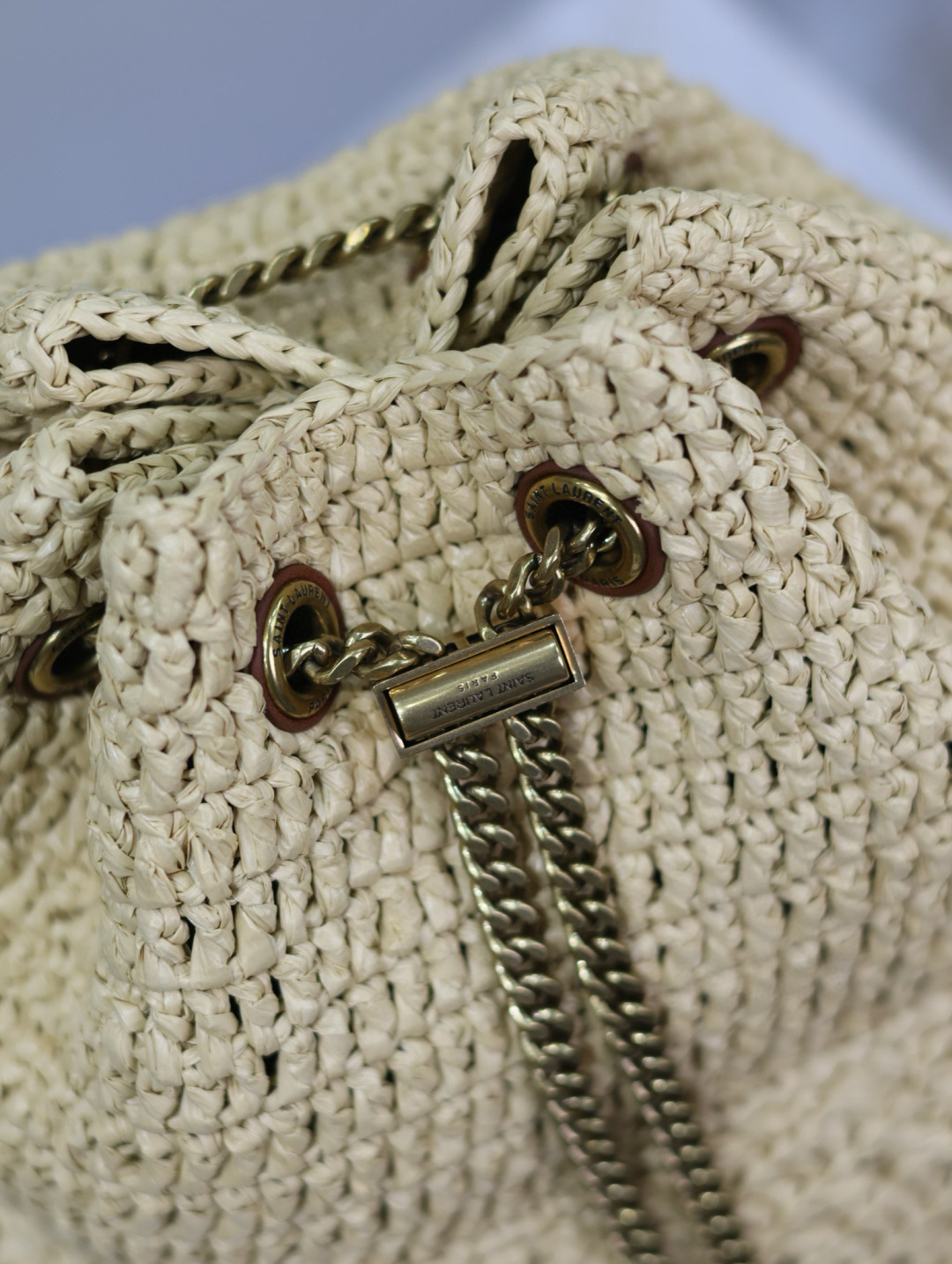 [TOP] Yves Saint Laurent YSL Joe Bag Weaving 19x13x13cm - Beige