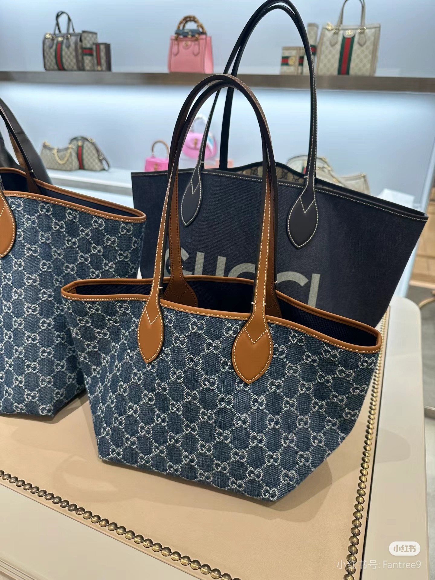 [TOP] GUCCI G*G Totissima Tote Bags Denim 22*19*18cm/30.5*28*27cm - Blue