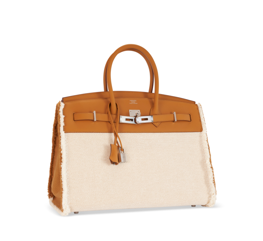 [TOP] HERMES Gold Swift and Ecru Toile H Fray Birkin 35 Bag