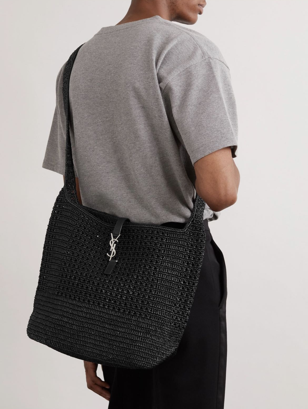 [TOP] Yves Saint Laurent YSL HOBO RAFFIA Handwoven LE 5 À 7 Bag 30 × 37 × 14 cm - Black