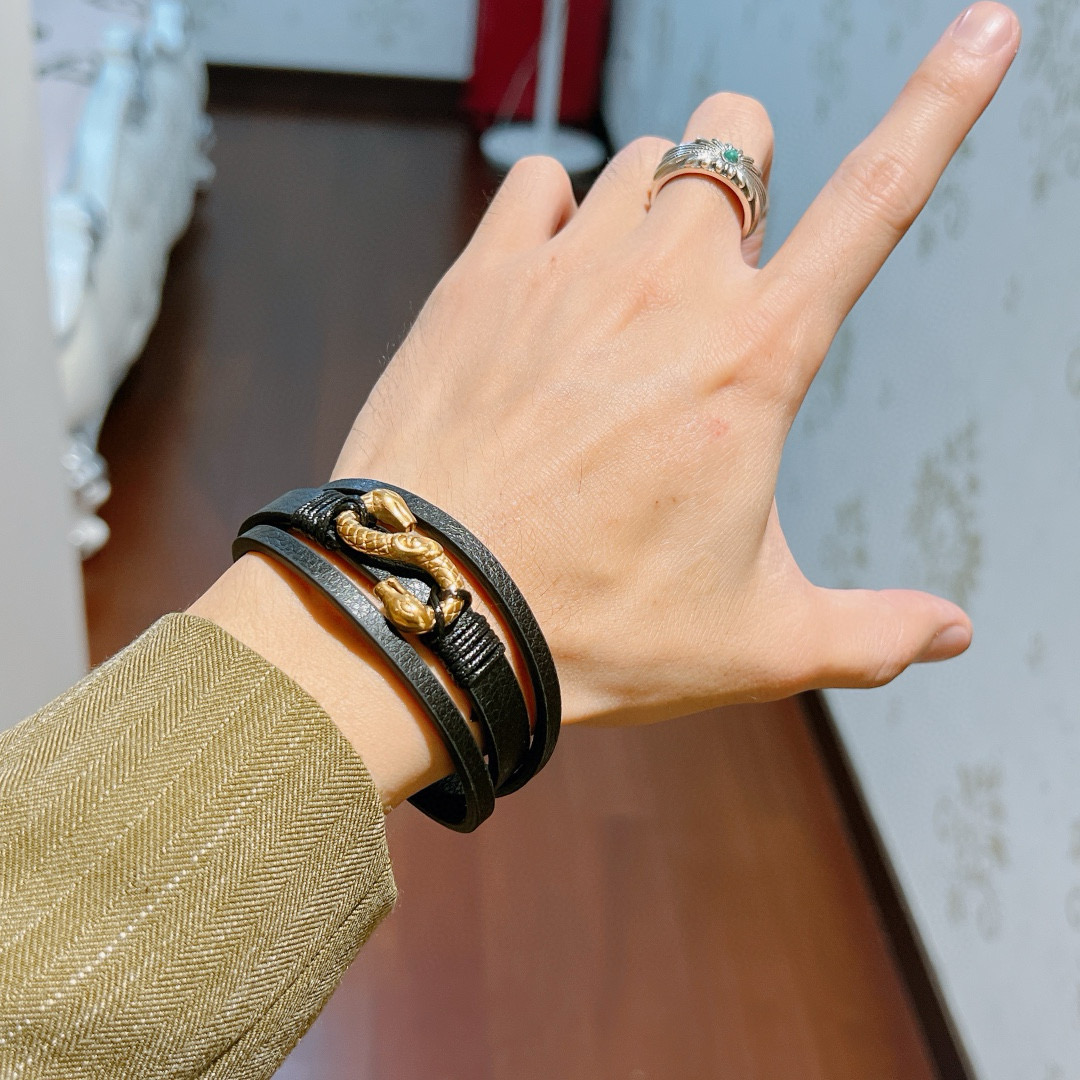 [TOP] GUCCI Men's Anger Forest Bracelet - Black