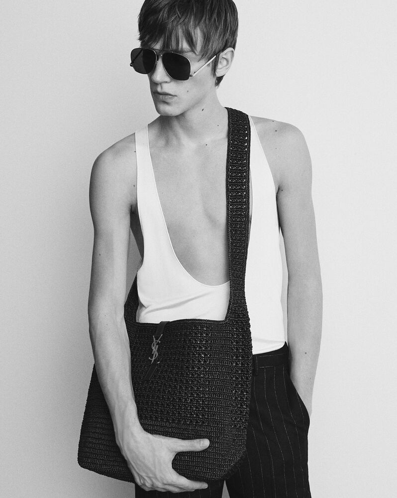 [TOP] Yves Saint Laurent YSL HOBO RAFFIA Handwoven LE 5 À 7 Bag 30 × 37 × 14 cm - Black