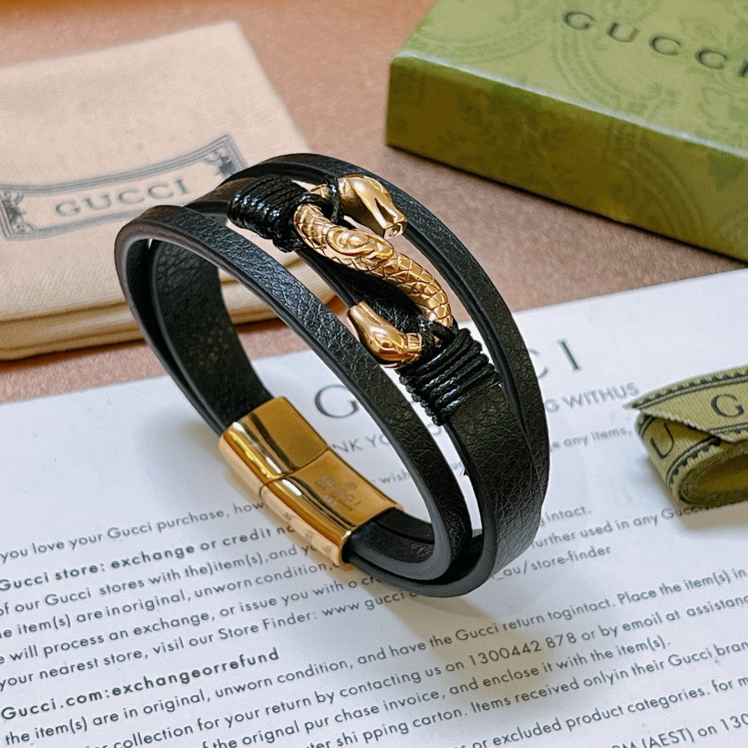 [TOP] GUCCI Men's Anger Forest Bracelet - Black