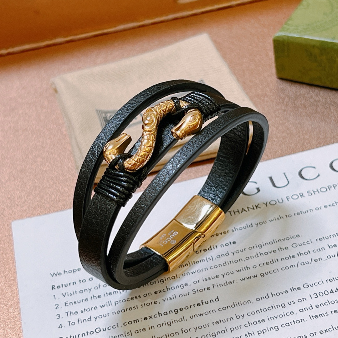 [TOP] GUCCI Men's Anger Forest Bracelet - Black