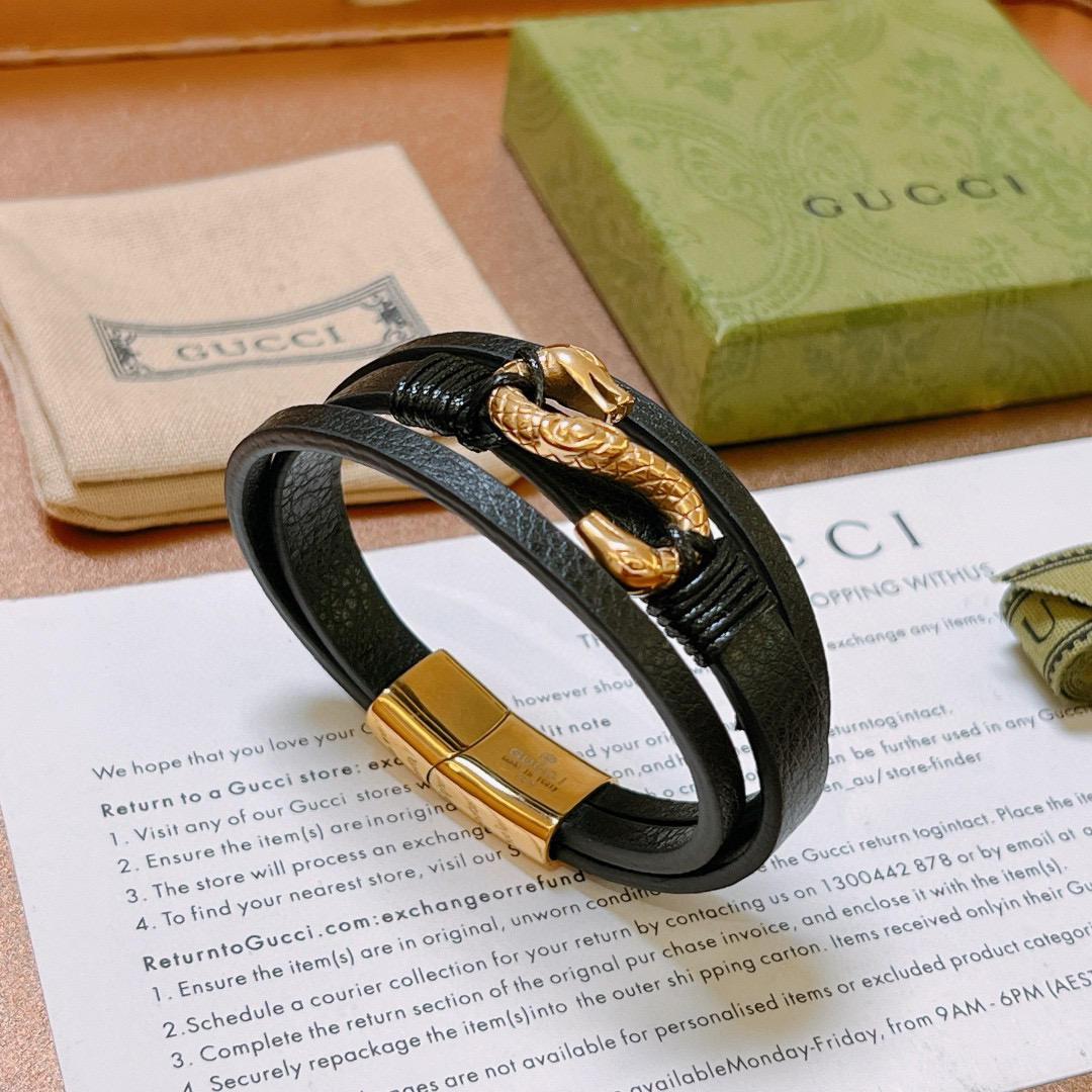 [TOP] GUCCI Men's Anger Forest Bracelet - Black
