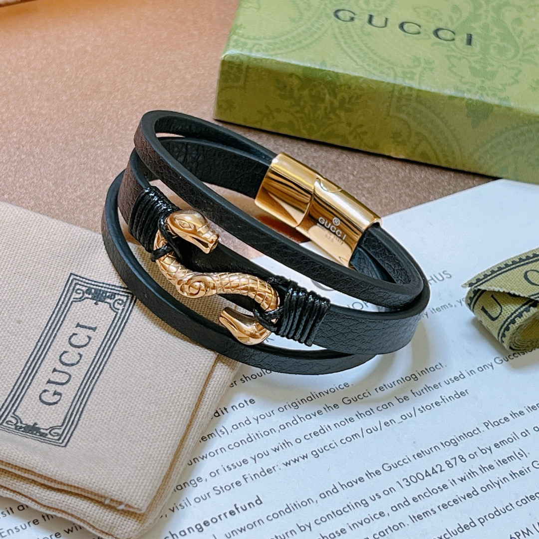 [TOP] GUCCI Men's Anger Forest Bracelet - Black