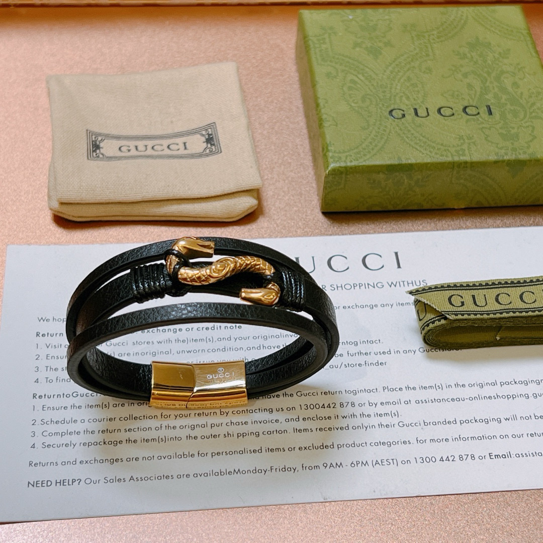 [TOP] GUCCI Men's Anger Forest Bracelet - Black
