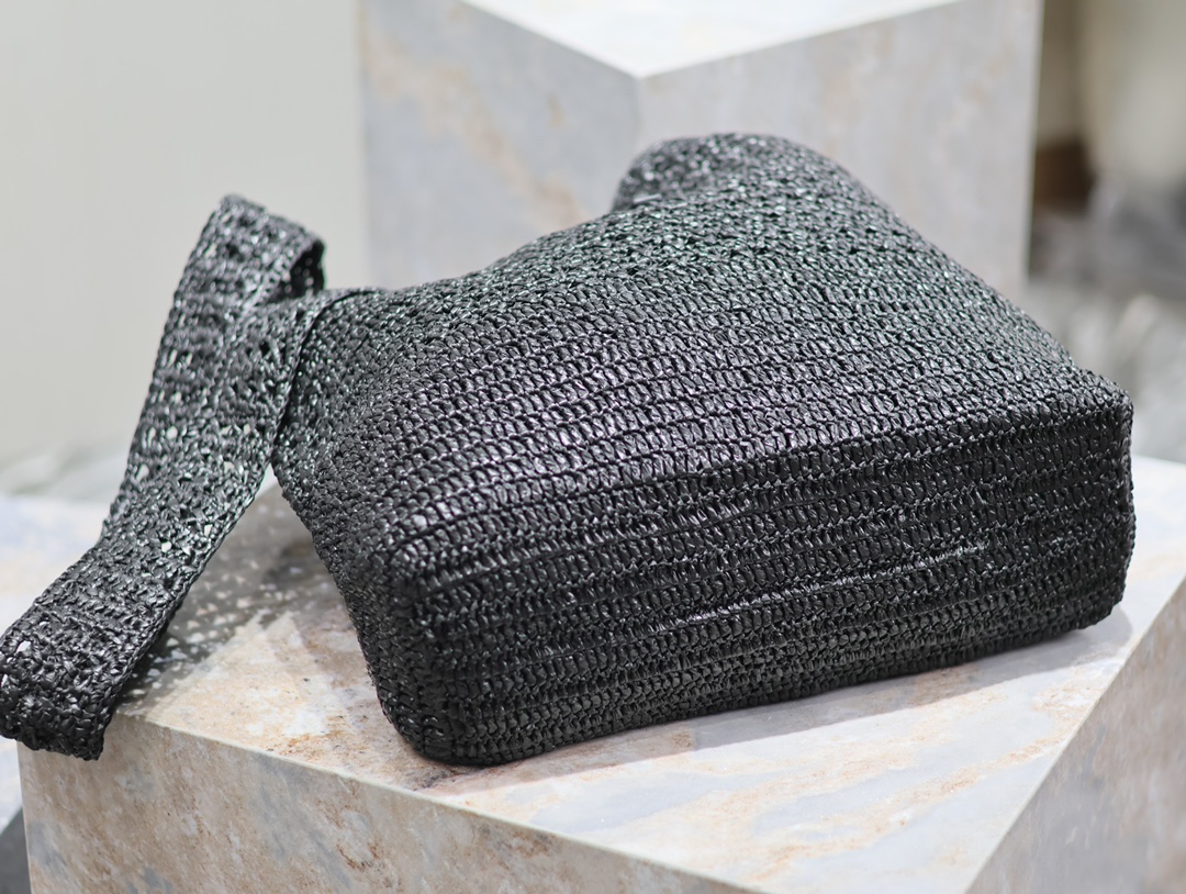 [TOP] Yves Saint Laurent YSL HOBO RAFFIA Handwoven LE 5 À 7 Bag 30 × 37 × 14 cm - Black