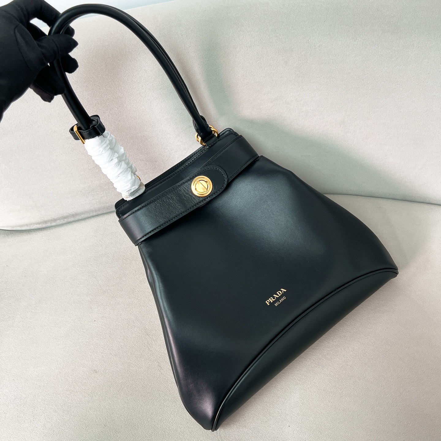 [TOP] PRADA Carey Leather Handbag  31*28*5cm - Black