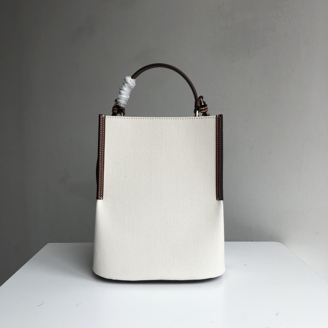 [TOP] BURBERRY Canvas Bucket Bag 25x21x16.5cm - White