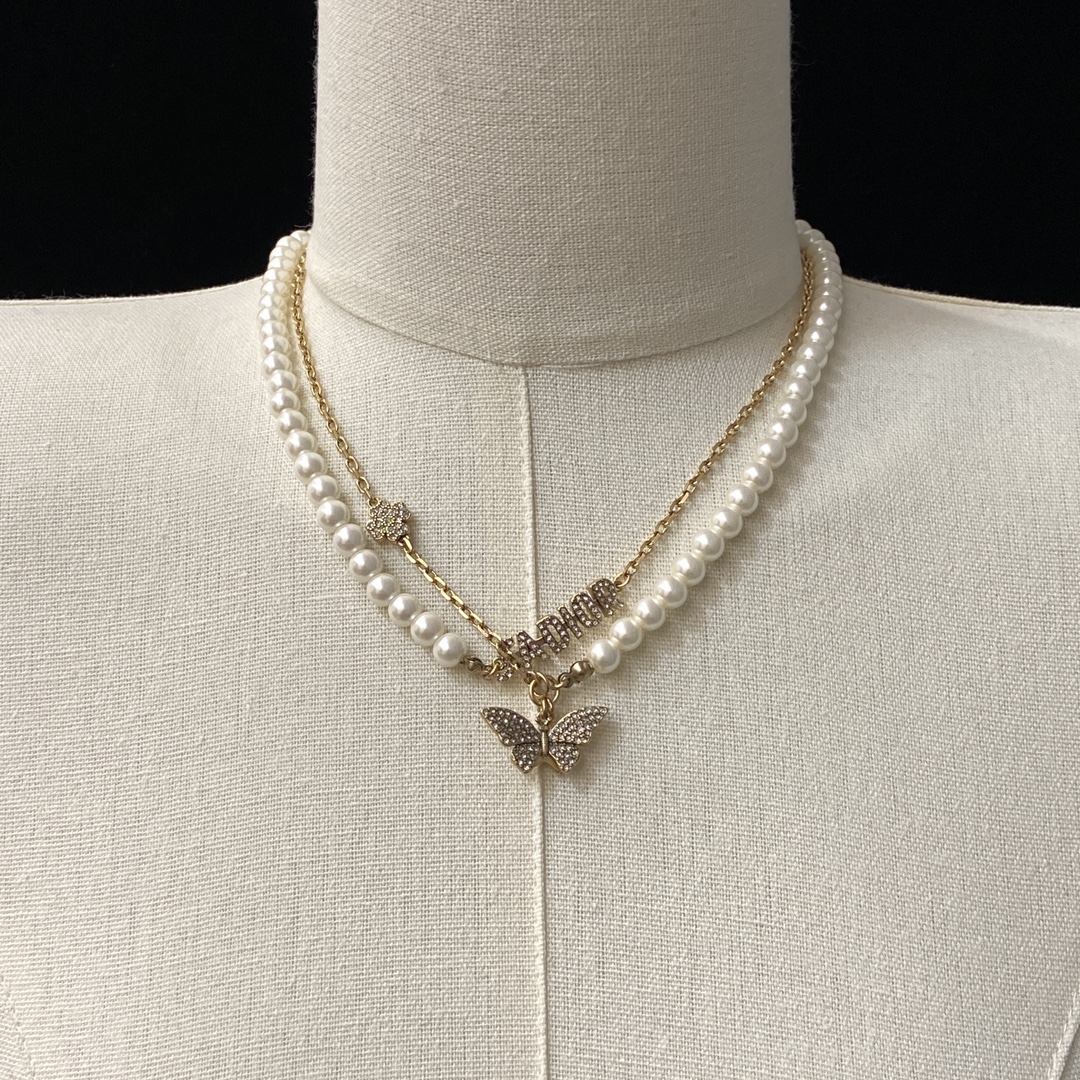 [TOP] Christian Dior Pearl Necklace - Gold